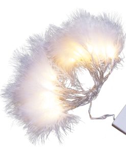 QB-LED16F-STR-BAT-WW-TR Feather Lights with Warm White LEDs. Battery Powered Fluffy Fairy Lights with Timer