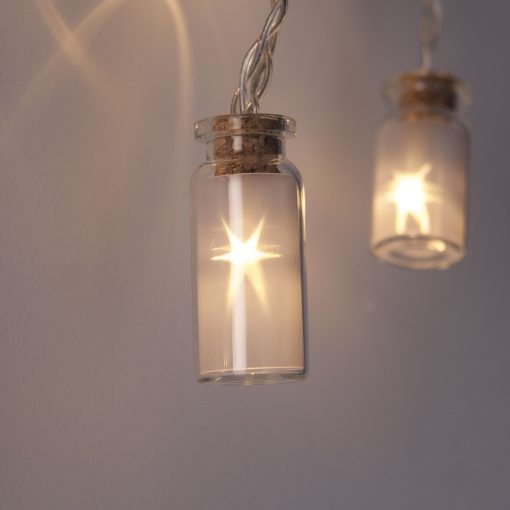 QB-LED16ST-JAR-BAT-WW-TR-01 Retro Glass Jar Fairy Lights. Vintage Warm White String Lights. Frosty Glass Jars with Timer