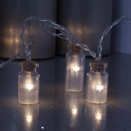 QB-LED16ST-JAR-BAT-WW-TR-02 Retro Glass Jar Fairy Lights. Vintage Warm White String Lights. Frosty Glass Jars with Timer