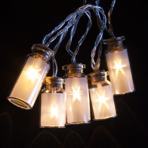 QB-LED16ST-JAR-BAT-WW-TR-03 Retro Glass Jar Fairy Lights. Vintage Warm White String Lights. Frosty Glass Jars with Timer