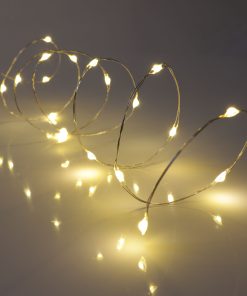 QB-MLED20STR-BAT-WW-TR_01 20 Warm White Battery Powered Fairy Lights on Silver Wire. Firefly Lights with Timer