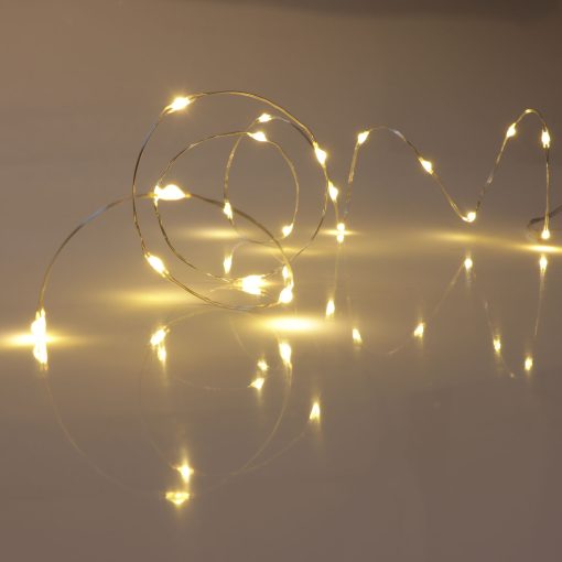 QB-MLED20STR-BAT-WW-TR_02 20 Warm White Battery Powered Fairy Lights on Silver Wire. Firefly Lights with Timer