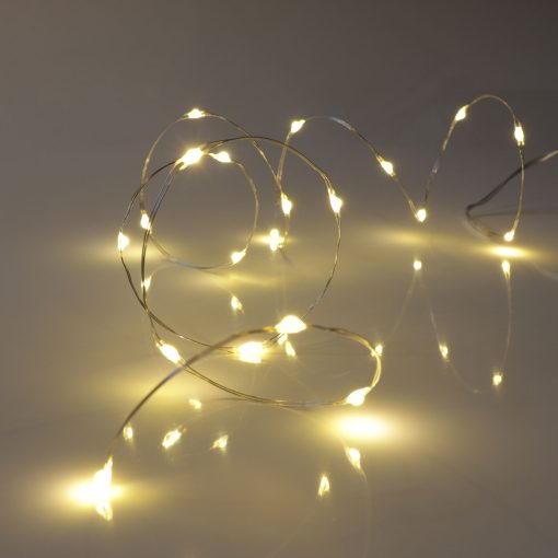 QB-MLED20STR-BAT-WW-TR_03 20 Warm White Battery Powered Fairy Lights on Silver Wire. Firefly Lights with Timer
