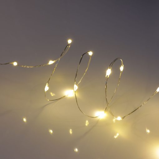 QB-MLED20STR-BAT-WW-TR_04 20 Warm White Battery Powered Fairy Lights on Silver Wire. Firefly Lights with Timer