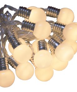 QB_LED16_E14BULB_BAT_WW_TR_OP Indoor/Outdoor mini opaque festoon lights with 16 Warm White LEDs on Clear Cable. Battery powered fairy lights with timer