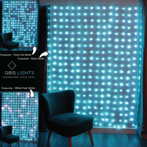 320 RGB Curtain Lights on Silver Wire. Plug in Fairy Lights with Remote.