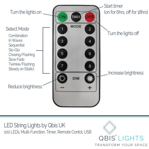 USB-Remote 100 Sunset®2 Micro Lights with Remote Control, USB Plug, Timer, Multi Function & Dimmer. Fairy String Lights in red & amber/ orange