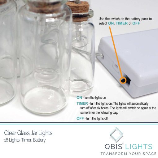 White-Battery_Pack2021 Retro Glass Jar Fairy Lights. Vintage Warm White String Lights. Clear Glass Jars with Timer