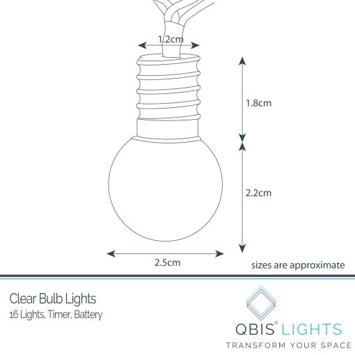 Indoor mini festoon lights with 16 Warm White LEDs on Clear Cable. Battery powered fairy lights with timer
