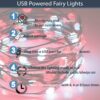 100 Colour Changing micro lights on black wire with USB Plug, Remote Control, Timer, Multi Function & Dimmable