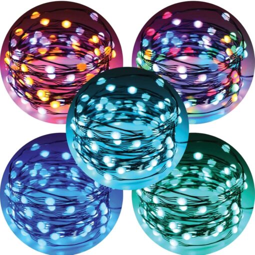 100 Colour Changing micro lights on black wire with USB Plug, Remote Control, Timer, Multi Function & Dimmable