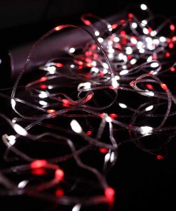 rw1 England Red and White Battery Powered Fairy Lights on Silver Wire. 100 opaque lights. Multifunction with Timer