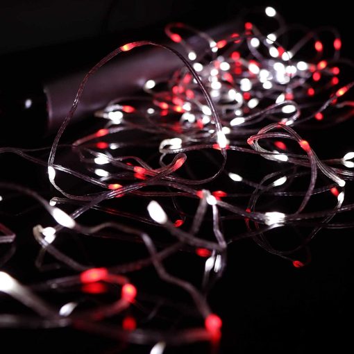 England Red and White Battery Powered Fairy Lights on Silver Wire. 100 opaque lights. Multifunction with Timer
