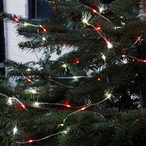 England Red and White Battery Powered Fairy Lights on Silver Wire. 100 opaque lights. Multifunction with Timer